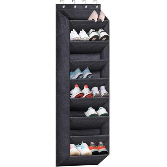 Over The Door Shoe Organizer Rack Hanging Closet Storage 8 Shelf Black - Picture 8 of 8